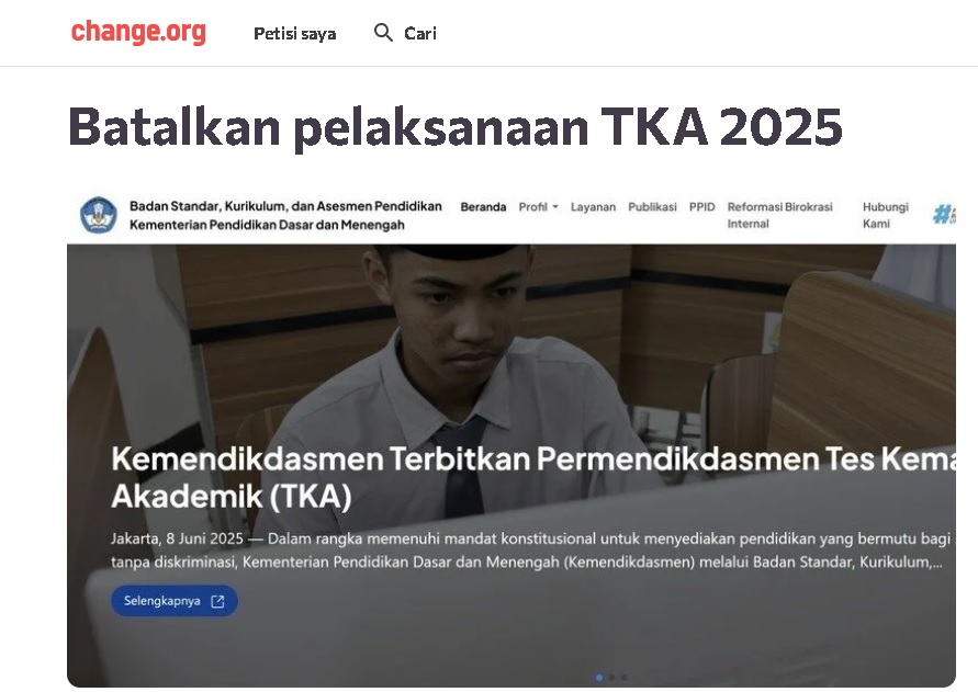 Petisi Batalkan TKA 2025 karya Siswa Agit viral, raih 134 ribu tanda tangan dan guncang dunia pendidikan Indonesia.