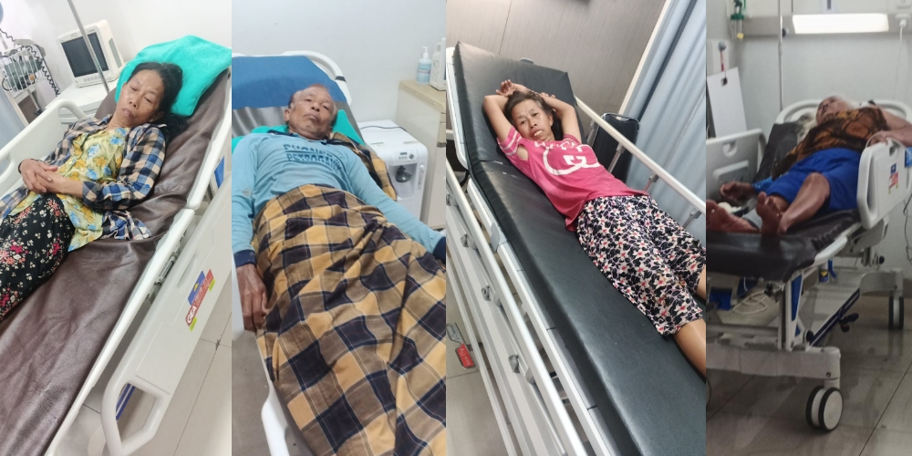 Para pekerja di ladang yang disengat tawon saat panen jagung di Teras, Boyolali.