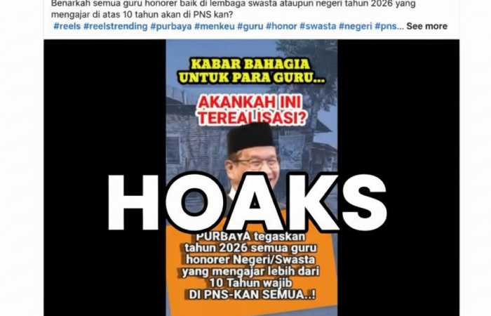 Unggahan yang mengklaim Menkeu Purbaya janjikan pengangkatan guru honorer jadi PNS.