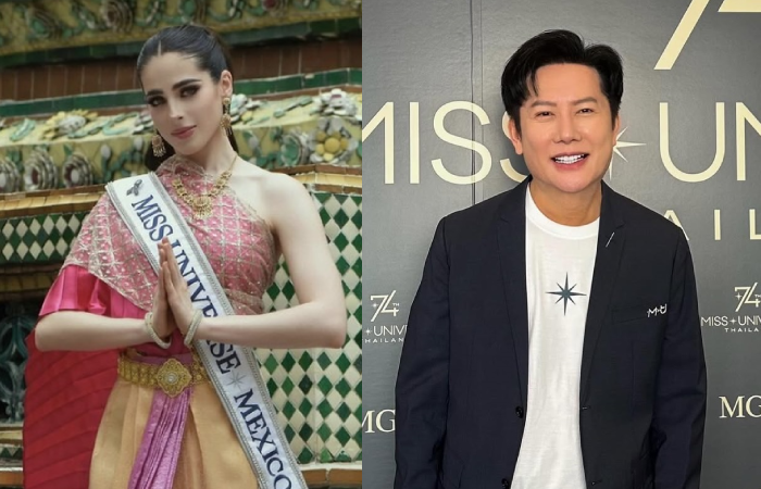 Miss Meksiko Fatima Bosch (kiri),&nbsp;Direktur Miss Universe Thailand Nawat Itsaragrisil.