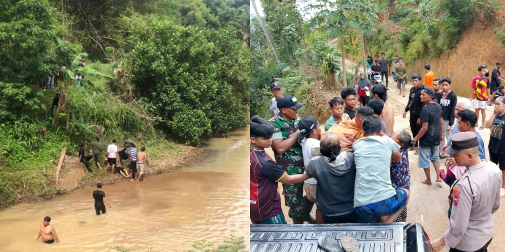 Evakuasi QN, 16, yang tenggelam di sungai Desa Guno, Kecamatan Jatiroto, Wonogiri, Minggu (9/11/2025).