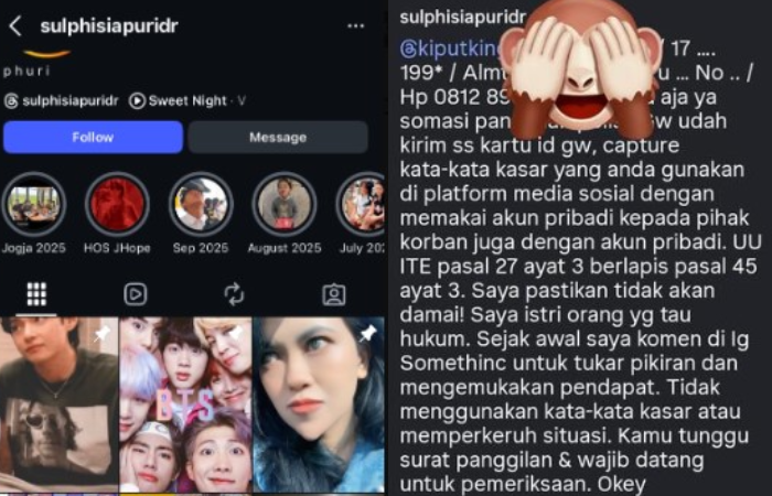Akun Instagram @sulphisiapuridr yang ngaku istri polisi dan lakukan doxing.