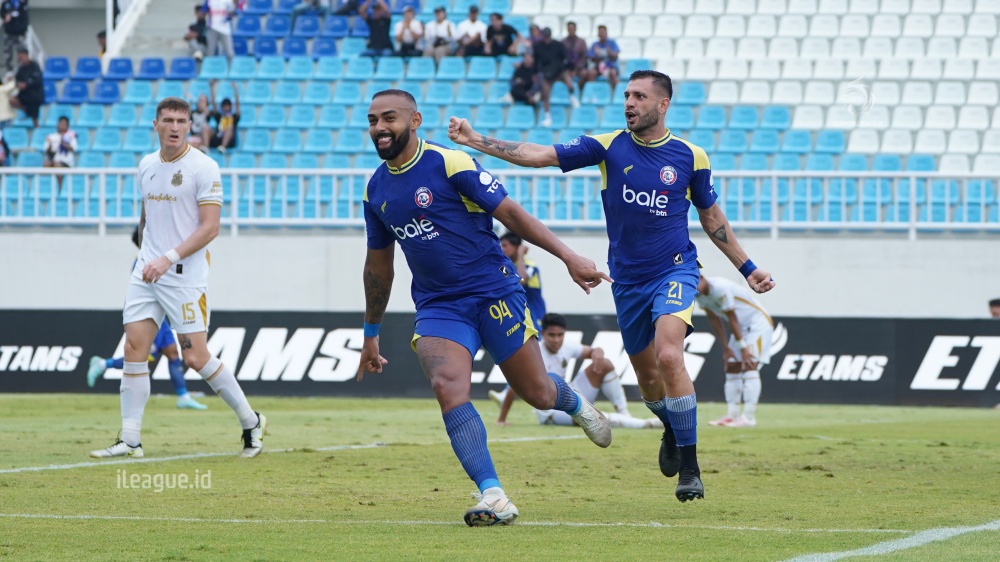bomber Arema FC Dalberto saat melawan Bhayangkara Presisi Lampung FC di Liga 1.