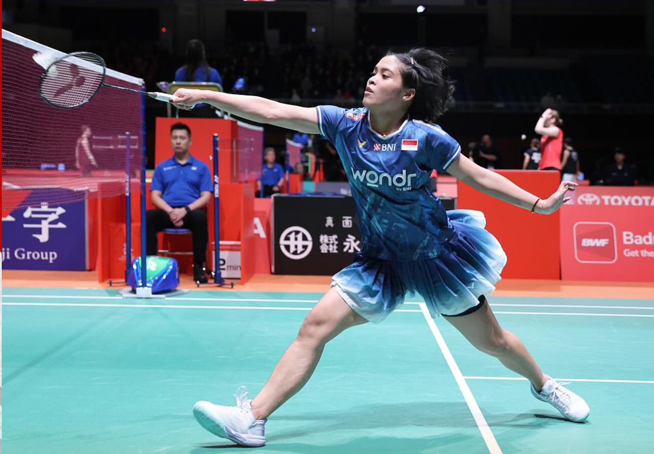Gregoria Mariska Tunjung saat terjun di ajang&nbsp;Kumamoto Masters Japan 2025.