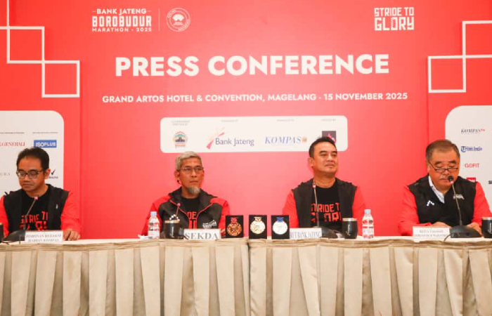 Konferensi pers Borobudur Marathon 2025 di Hotel Artos, Kota Magelang, Sabtu (15/11/2025).
