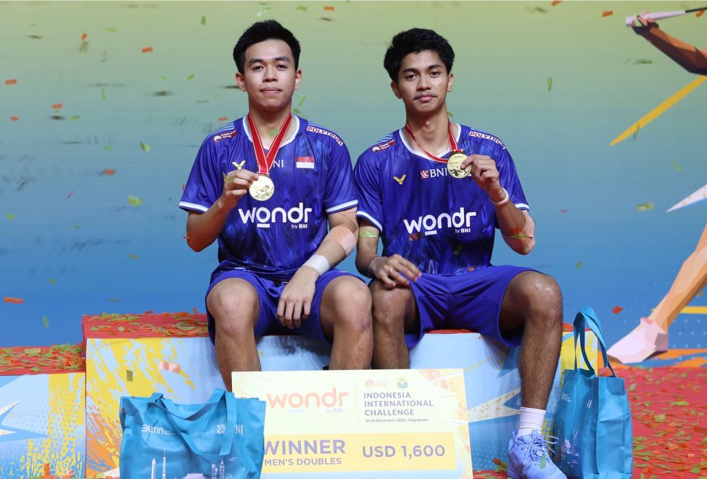 Ali Faathir Rayhan/Devin Artha Wahyudi, menjadi juara Wondr by BNI Indonesia International Challenge 2025 di Yogyakarta, Minggu (23/11).&nbsp;