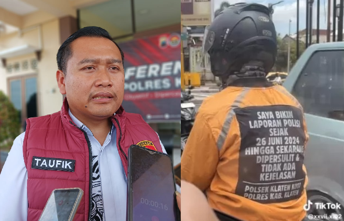 Kasat Reskrim Polres Klaten AKP Taufik Frida Mustofa (kiri). Pemotor yang viral protes laporan dipersulit.