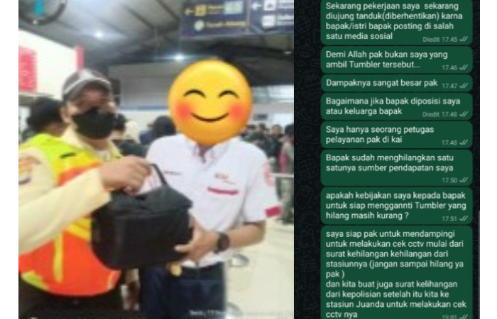 Pesan chat Argi yang mengaku telah dipecat imbas postingan viral Anita soal tumbler hilang.