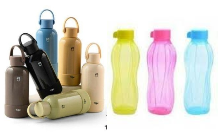 Tumbler dan botol minum biasa.