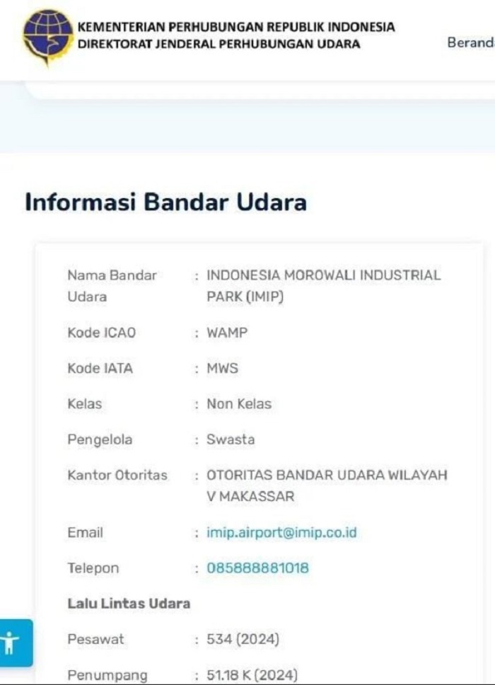 Status Bandara Morowali yang tertera di data Kemenhub.