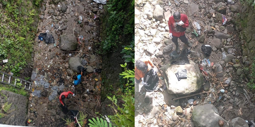 Petugas DLH Boyolali bersihkan limbah bangkai lele yang dibuang sembarangan di bawah Jembatan Dawung, Jalan Telasih, Kampung Dawung, Kelurahan Pulisen.