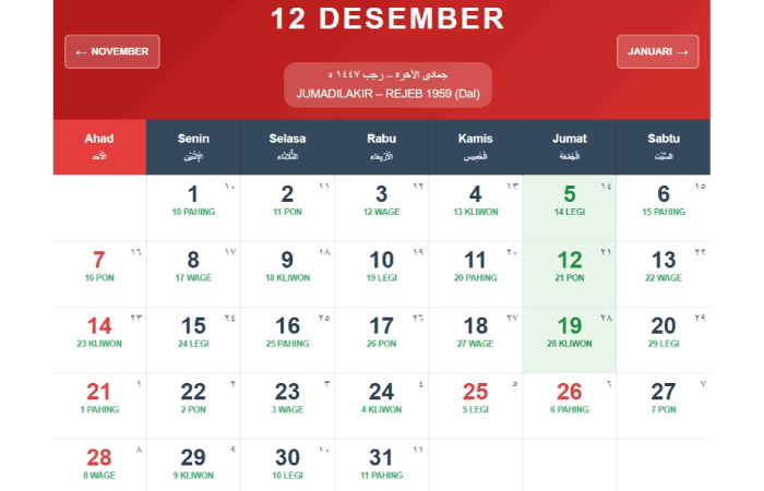 Kalender Desember 2025.