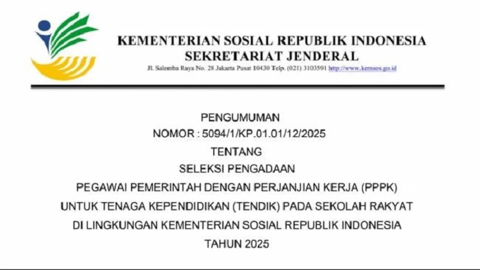 Kemensos Buka Rekrutmen 3 Ribu Formasi  PPPK Tenaga Kependidikan Sekolah Rakyat 2025, Simak Syarat dan Jadwal Lengkapnya
