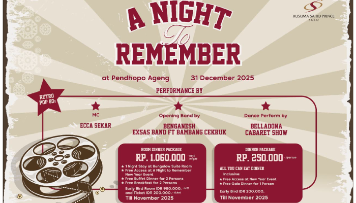 Pesta pergantian tahun bertema&nbsp;A Night To Remember 80&rsquo;s Party di&nbsp;Kusuma Sahid Prince Hotel Solo.