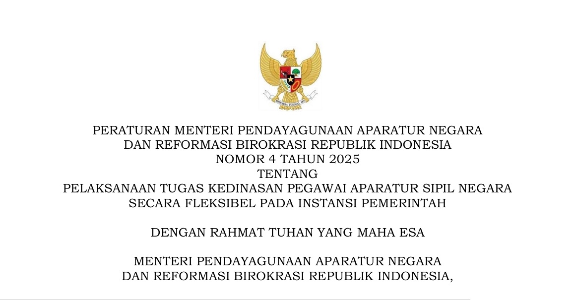 Resmi! Ini Aturan FWA ASN 29&ndash;31 Desember, Lengkap dengan Link Download PermenPANRB&nbsp;No. 4 Tahun 2025