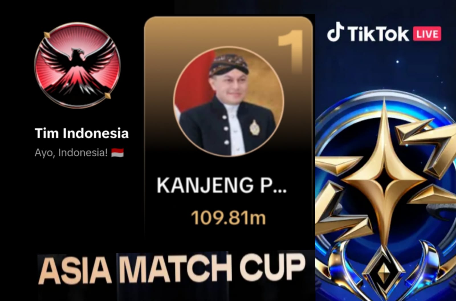 TikToker Indonesia Kanjeng Pangeran Setiawan @setiawanad1pm berhasil menduduki peringkat 1 dalam tim Indonesia dengan pencapaian 109.81m.