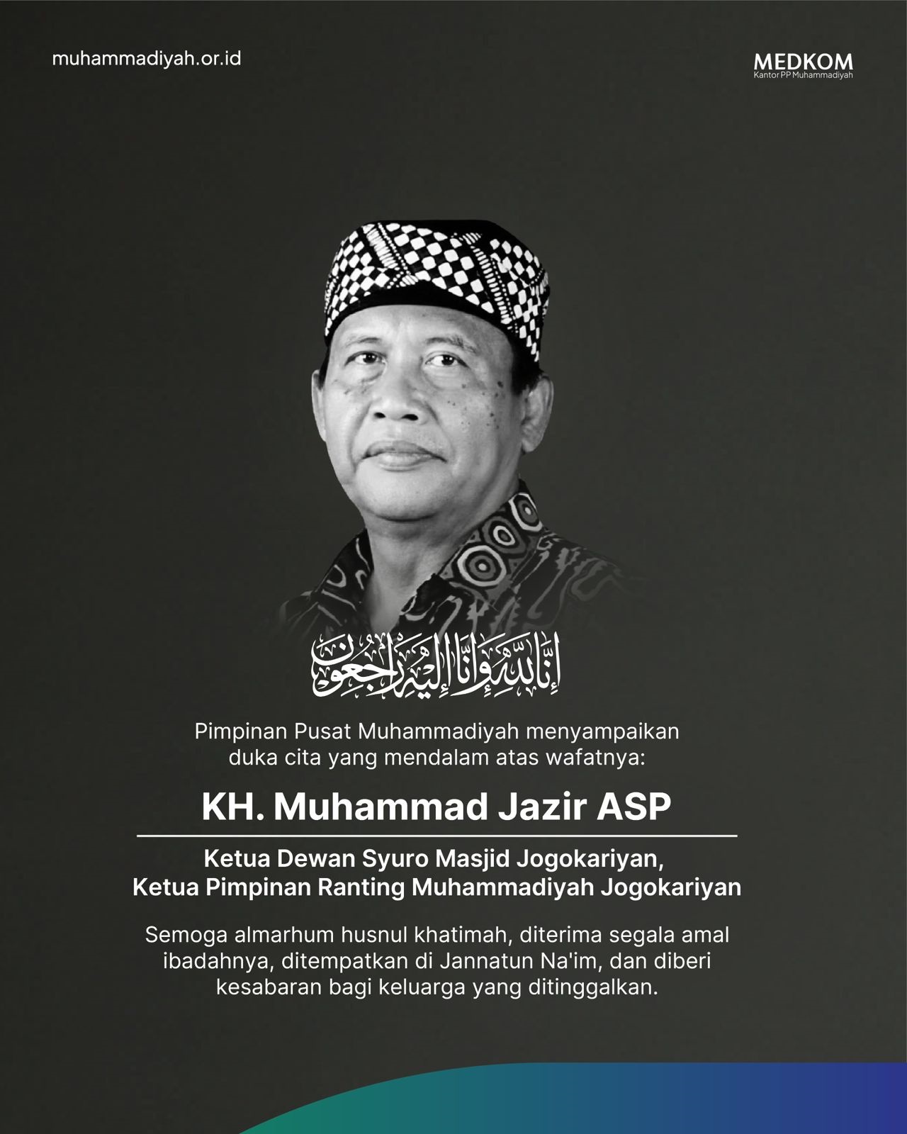 Profil Muhammad Jazir ASP, tokoh Masjid Jogokariyan Yogyakarta yang wafat 22 Desember 2025. Kiprah dakwah, pendidikan, dan sosialnya.
