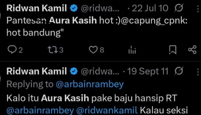 Cuitan lama Ridwan Kamil kerap sebut nama Aura Kasih.