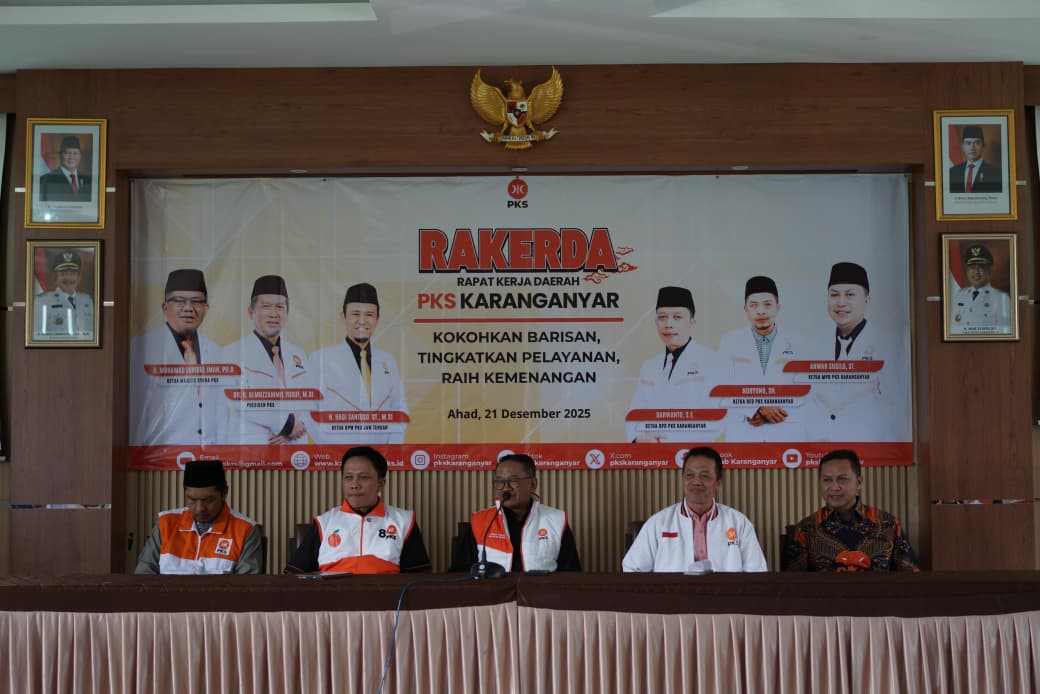 DPD Partai Keadilan Sejahtera (PKS) Kabupaten Karanganyar menggelar Rapat Kerja Daerah (Rakerda) di Balai Latihan Kerja (BLK) Karanganyar, Minggu (21/12/2025). (Rudi Hartono/Radar Solo)