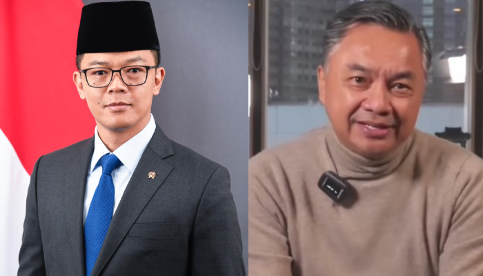 Menlu Sugiono (kiri). Eks Wamenlu Dino Patti Djalal.