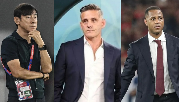 (kiri ke kanan) Shin Tae-yong, John Herdman, Patrick Kluivert.