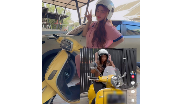 Lisa Mariana mengunggah foto dirinya dan foto Aura Kasih menunggang Vespa kuning.