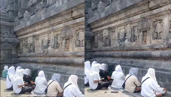 Viral video sekelompok orang zikir di Candi Prambanan.