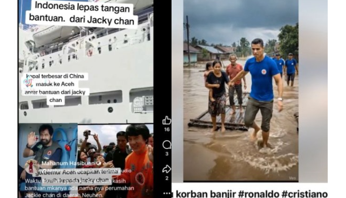 Heboh video Jackie Chan kirim bantuan untuk korban bencana Aceh dan Ronaldo bantu korban banjir ternyata palsu.