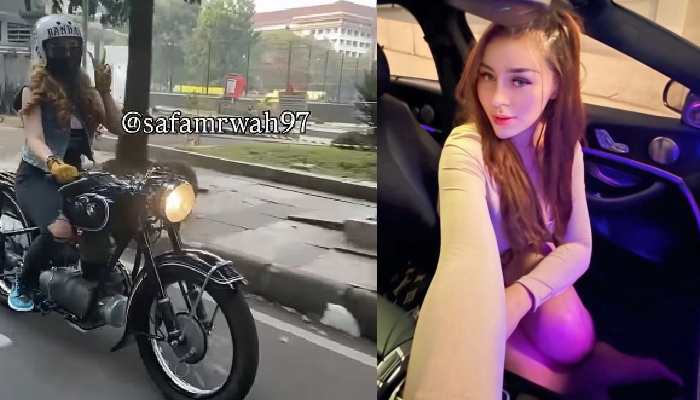 Safa Marwah saat menunggangi motor BMW klasik yang disebut-sebut mirip punya Ridwan Kamil.