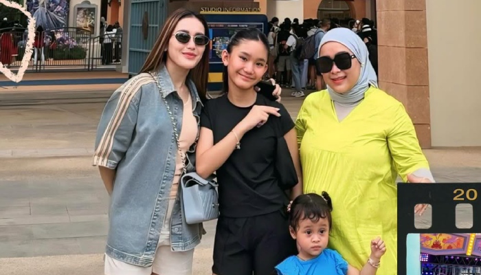 Momen Ayu Ting Ting bersama Bilqis dan sang adik Assyifa saat liburan.