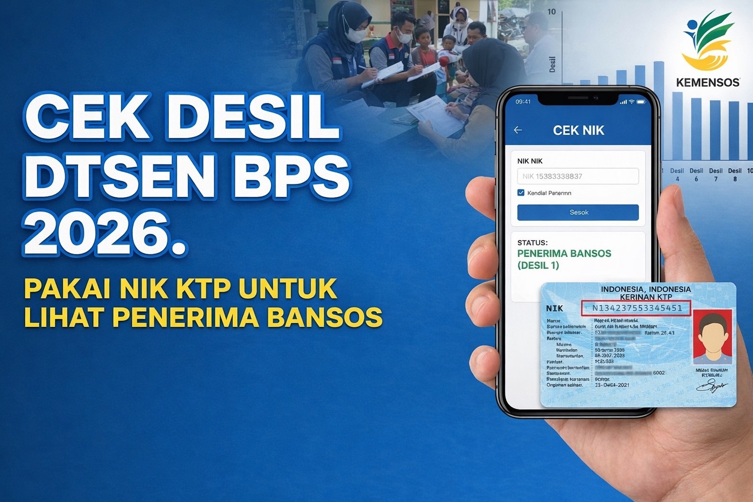 Cara Cek NIK DTSEN dan Desil Bansos 2026 lewat link cekbansos.kemensos.go.id pakai KTP untuk cek status PKH, BPNT, dan PBI-JK.