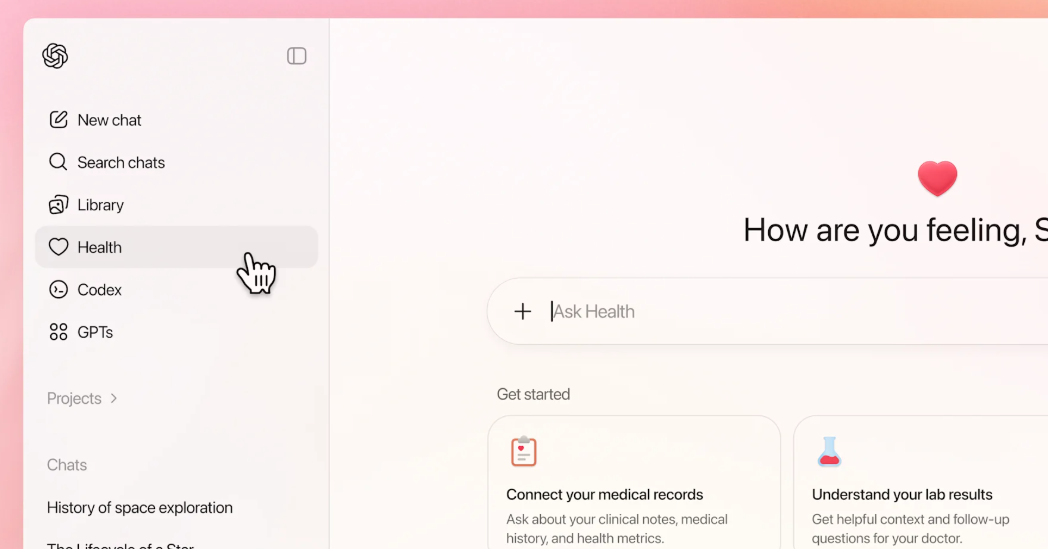 Fitur Health yang tersedia di ChatGPT.