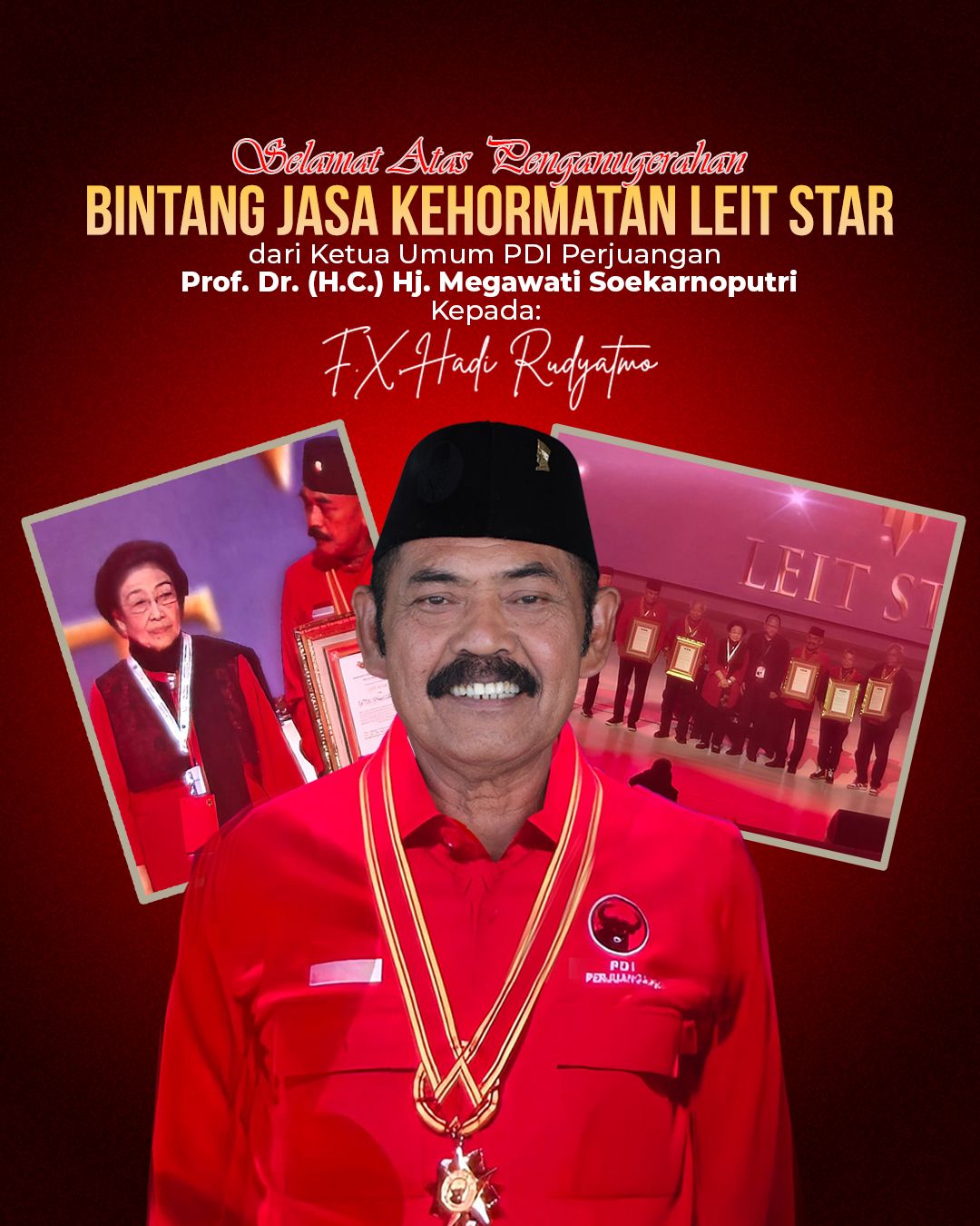 FX Hadi Rudyatmo terima Tanda Jasa Kehormatan dari Megawati Soekarnoputri di Rakernas PDIP ke-53.