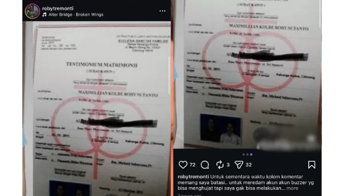 Penampakan surat nikah yang diklaim Roby Tremonti.