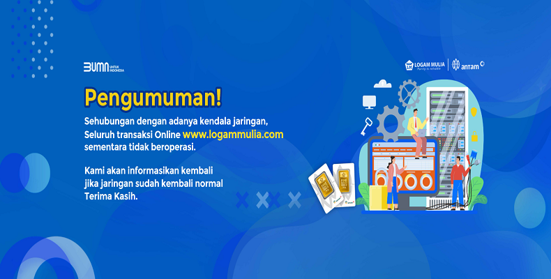 Tampilan situs resmi logammulia.com yang tidak bisa diakses.