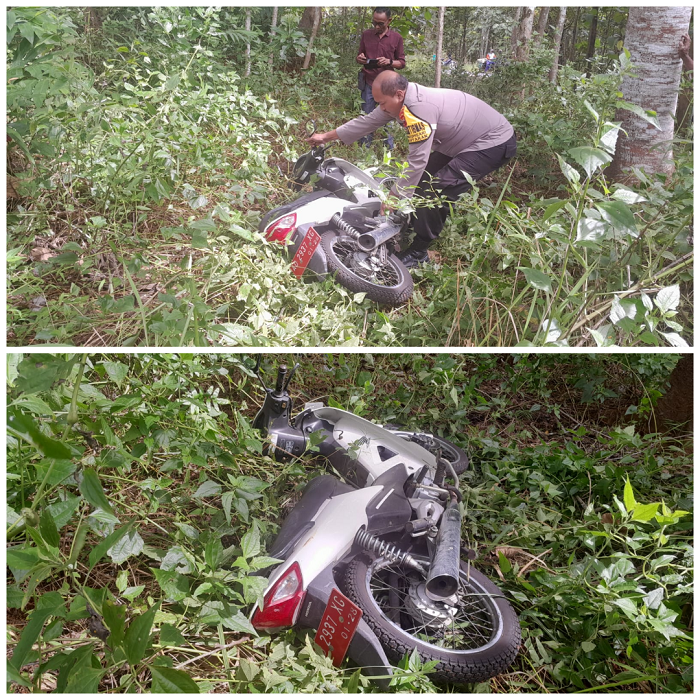 Polisi olah TKP curanmor sepeda motor milik Dinkes Wonogiri di lahan persawahan Kecamatan Manyaran, Wonogiri.