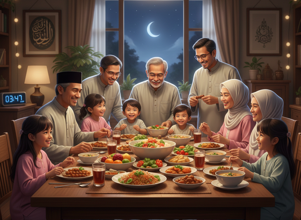 Ilustrasi sahur bareng keluarga di bulan Suci Ramadhan.