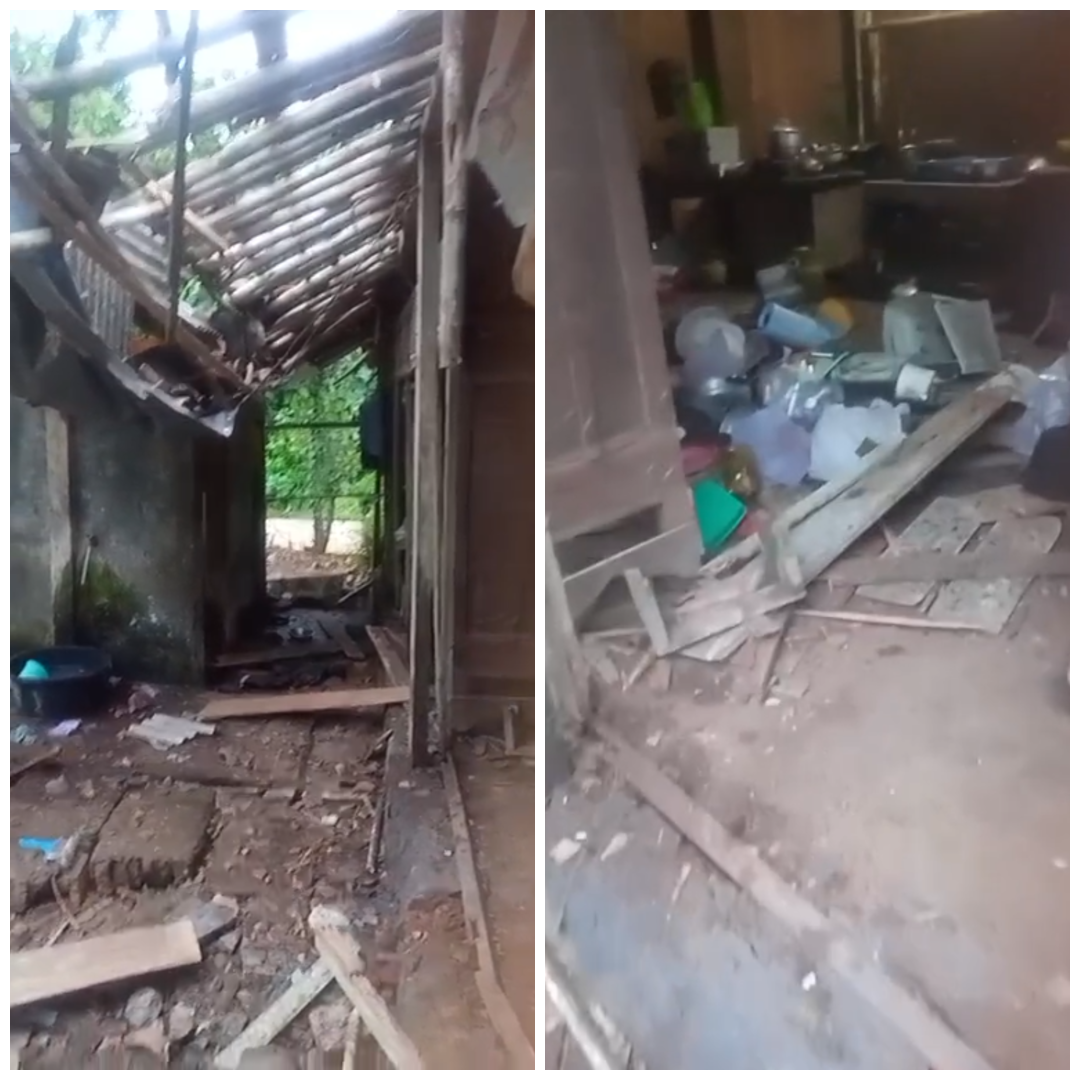 Kondisi rumah Samsudin, 49, warga Dukuh/Desa Bendungan, Simo, Boyolali rusak akibat ledakan bahan petasan yang diracik IDS, sang anak, Senin (26/1/2026).
