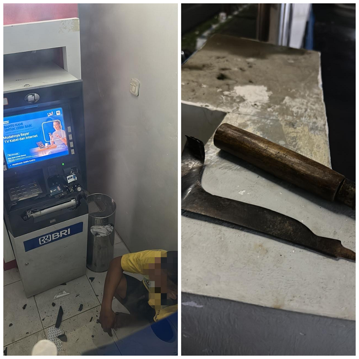 F, warga Wonogiri yang mencoba membobol ATM di depan kantor polisi. Foto kanan, sabit yang digunakan untuk mencongkel.