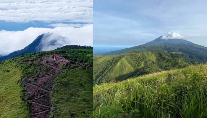 Jalur pendakian dan puncak Bukit Mongkrang dilihat dari atas (kiri). Pemandangan indah dari Bukit Mongkrang.
