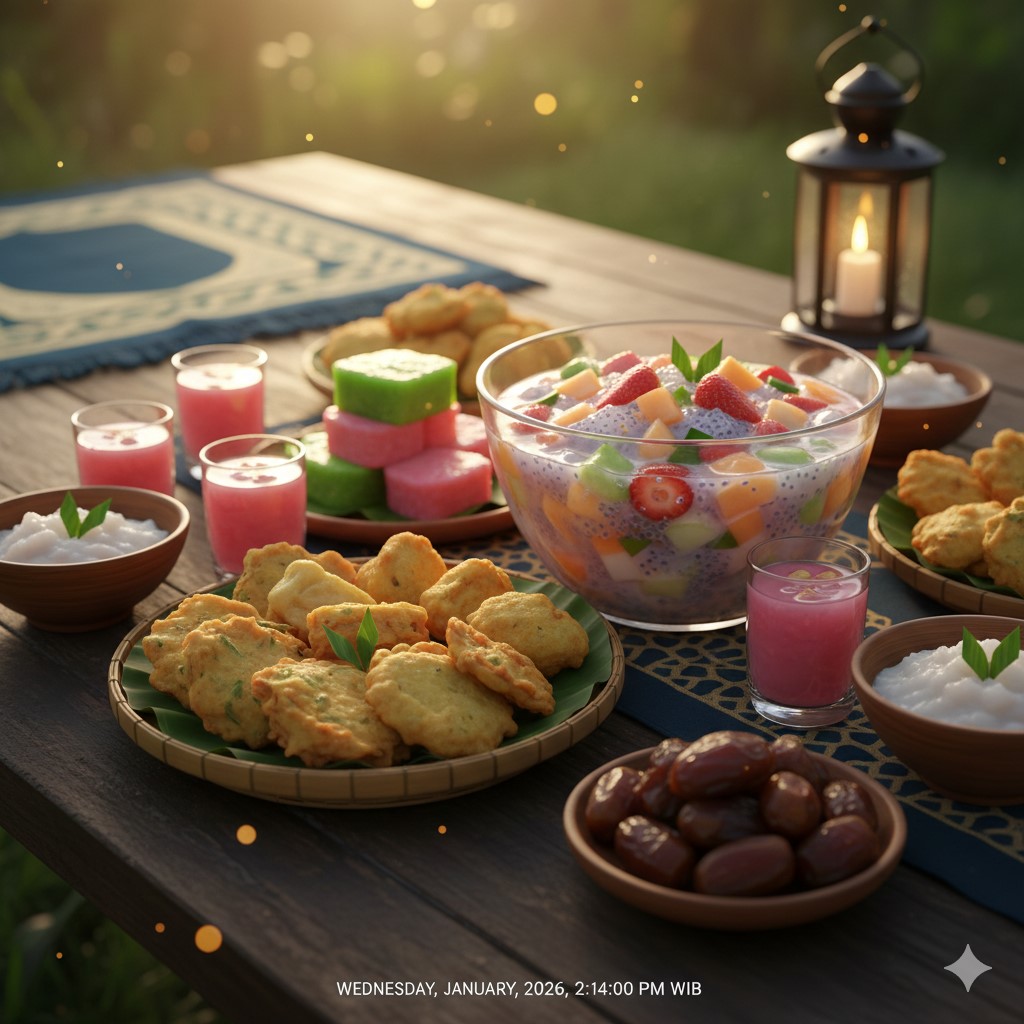 Ilustrasi aneka menu berbuka puasa di bulan suci Ramadhan.