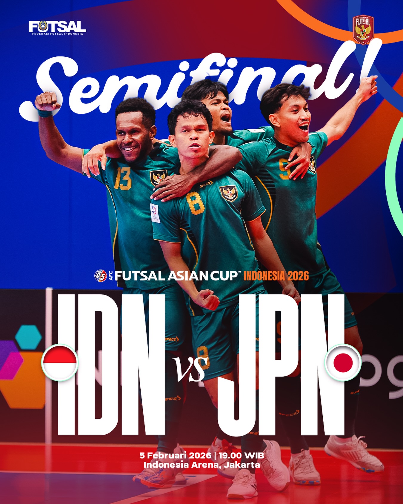 Jadwal semifinal Piala Asia Futsal 2026 hari ini mempertemukan Timnas Futsal Indonesia vs Jepang. Cek jam main, link live streaming