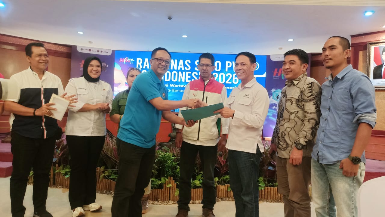 Rakernas Seksi Wartawan Olahraga Indonesia (SIWO) se-Indonesia yang digelar di Hotel Le Dian, Serang, Banten, Sabtu (7/2/2026).