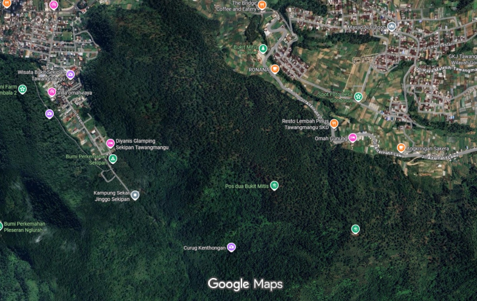 Peta lokasi Bukit Mitis di pegunungan Lawu Selatan, Kabupaten Karanganyar. (Perdana Bayu/Radar Solo)