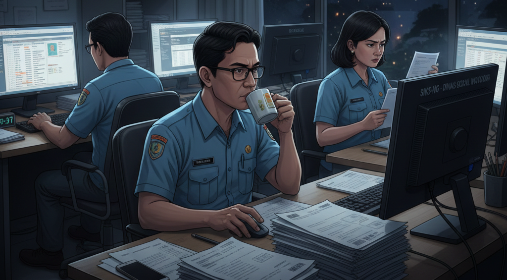 Ilustrasi petugas Dinas Sosial dan P3A Wonogiri memproses ribuan permohonan reaktivasi KIS PBI JK.