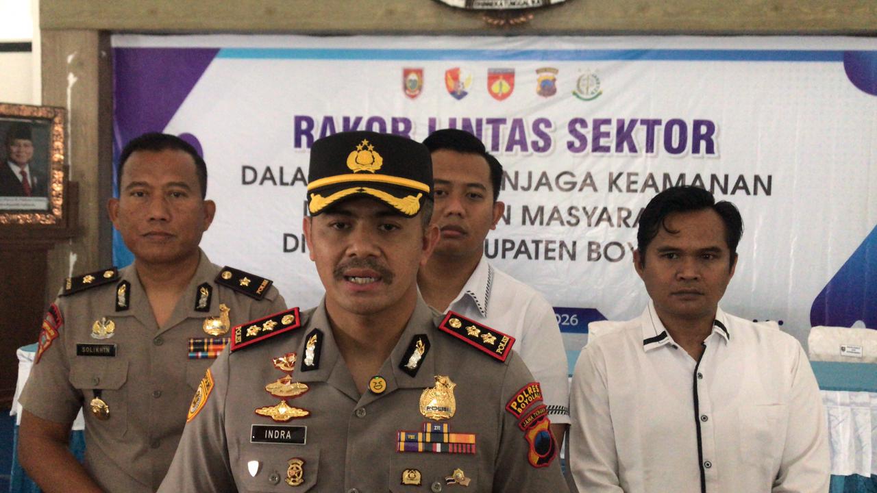 Kapolres Boyolali Indra Maulana usai rapat koordinasi lintas sektoral di Pendopo Ageng Boyolali, Senin (23/2/2026).