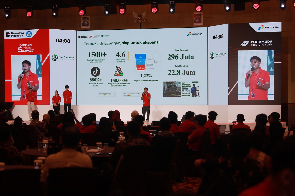 Momen Final Pitch Tani Solution Indonesia pada Ajang Pertamuda Seed &amp; Scale. 