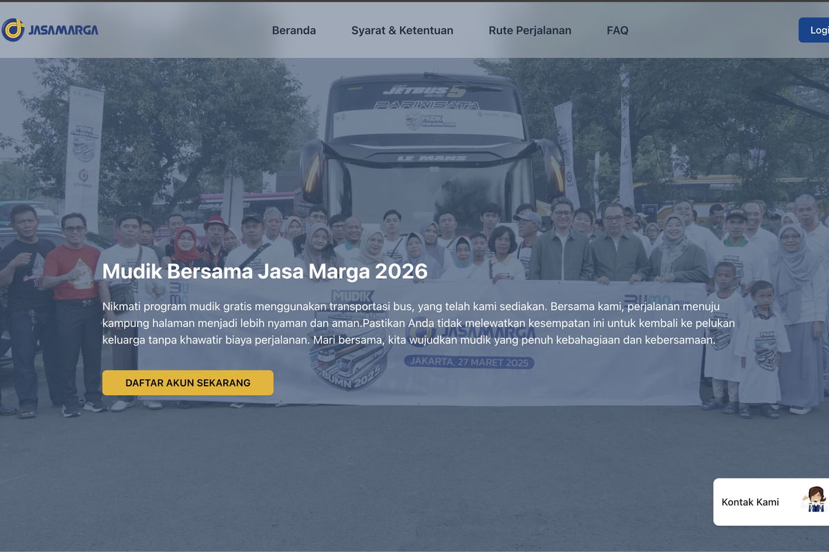 Mudik Gratis Jasa Marga 2026 Dibuka Hari Ini! Cek Link mudikgratis.jasamarga.co.id dan Cara Daftar Resminya