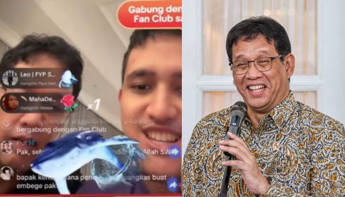 Menkeu Purbaya Yudhi Sadewa saat live TikTok bareng putranya.