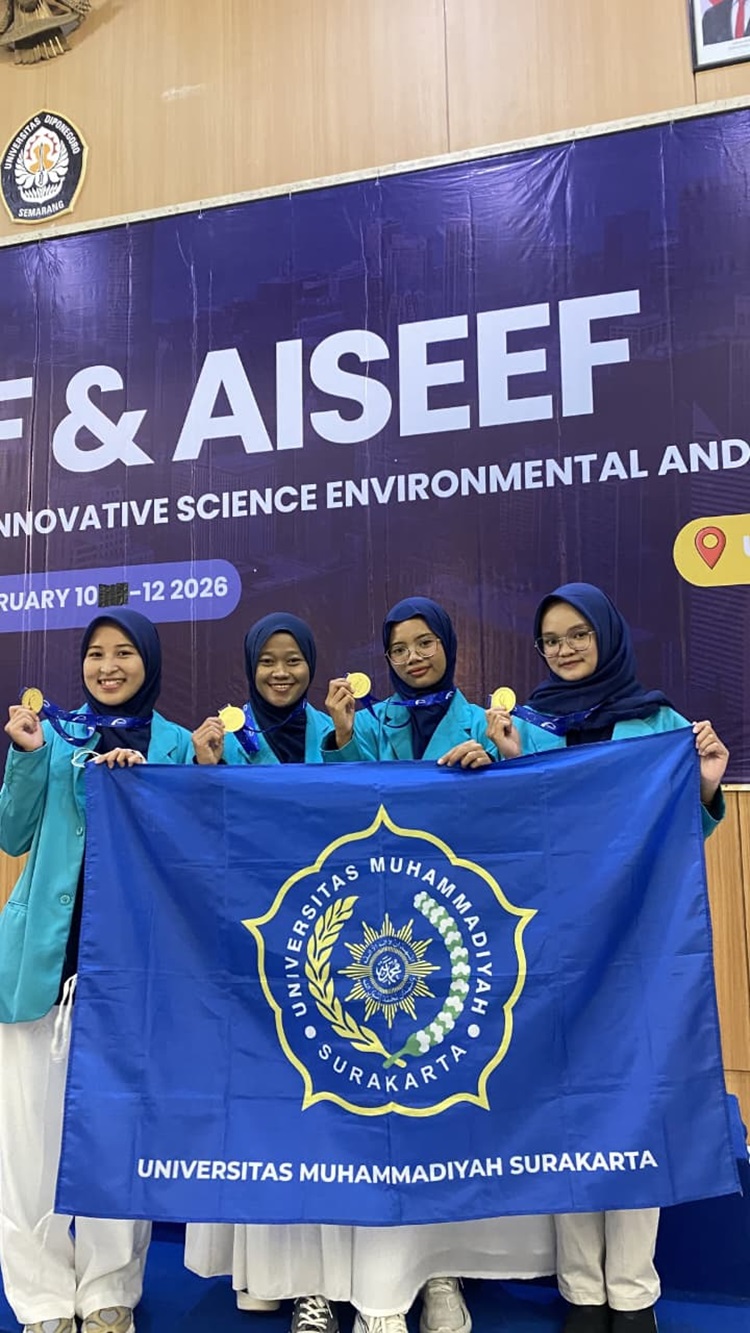 Calmio Candy bawa mahasiswa Prodi Ilmu Gizi UMS raih medali emas AISEEF 2026 di Undip Semarang, 10-12 Februari.